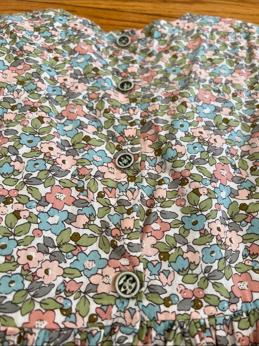 100% Cotton Liberty Print Spring Floral Pattern Dress with Shirring & Embroidery